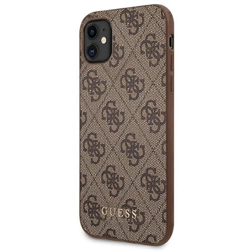 Guess GUHCN61G4GFBR 4G Metal Gold Logo Hülle für iPhone 11 Braun