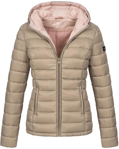 MARIKOO Damen Jacke Steppjacke Herbst Winter Übergangsjacke gesteppt B651 [B651-Luc-Taupe-Gr.XXL]