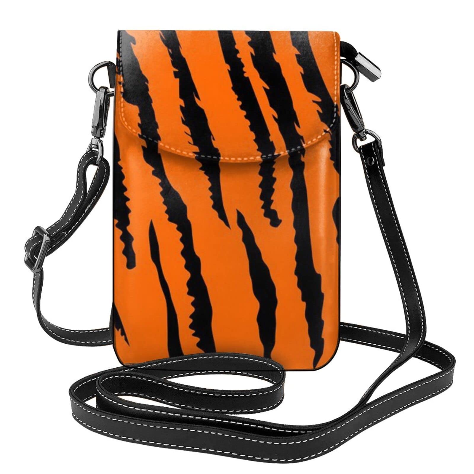 Orange Tiger Leopard Handy-Geldbörse: Kleine Umhängetasche aus Leder für Damen, Schultergurte, Tasche mit Kreditkartenfächern, 19 x 7,4 cm, Schwarz, Einheitsgröße, Schwarz, Einheitsgröße