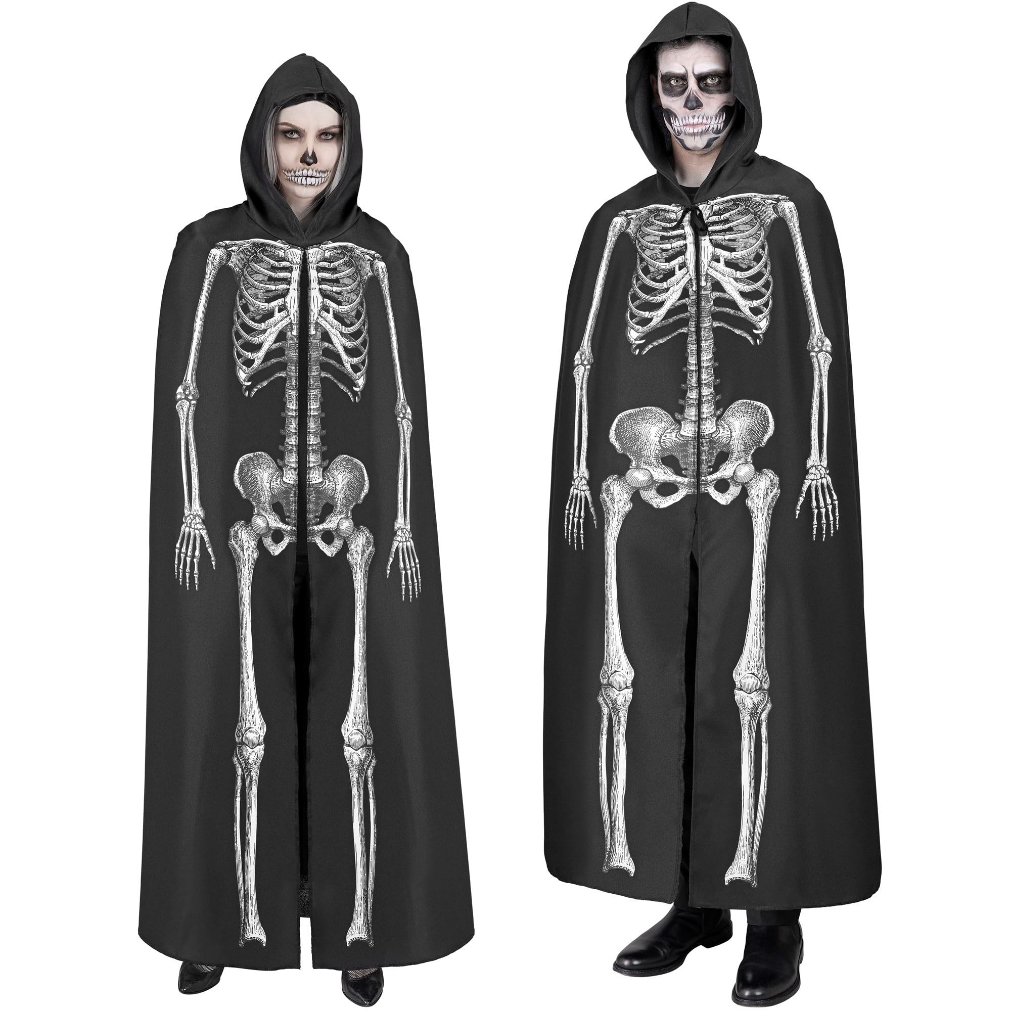 W WIDMANN MILANO Party Fashion - Skelett Umhang mit Kapuze für Erwachsene, 150 cm, Kostüm für Halloween