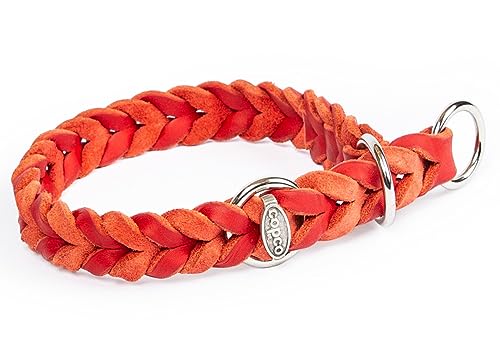 CopcoPet - Fettleder Hundehalsband Würger geflochten mit verchromten Zugstopp-Ring, Rot 50-55 cm x 20 mm Hunde Halsband