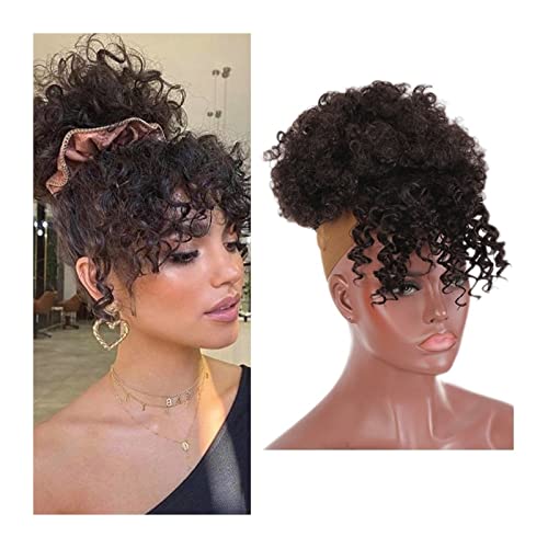 Bun Haarteile Verworrene lockige Pferdeschwanz-Clip-in-Haarverlängerungen for Frauen, Afro High Puff, synthetischer Haarknoten, Pferdeschwanz, Kordelzug mit Pony, flauschiger Afro-Kurzhaar Brötchen-Ha