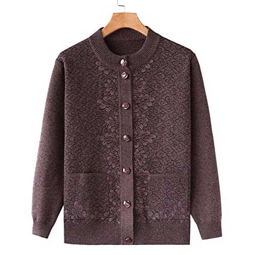 Damen Strickjacke - Winter Mittleren Alters Ältere Frauen Braune Kleidung Oma Strickjacke Pullover Mutter Plus Samt Warm Strickmantel Langarm Oberteil, Kein Samt, XL