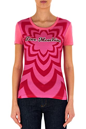 Love Moschino Women's Tight-fit Short-Sleeved T-Shirt, Fuchsia White, 46