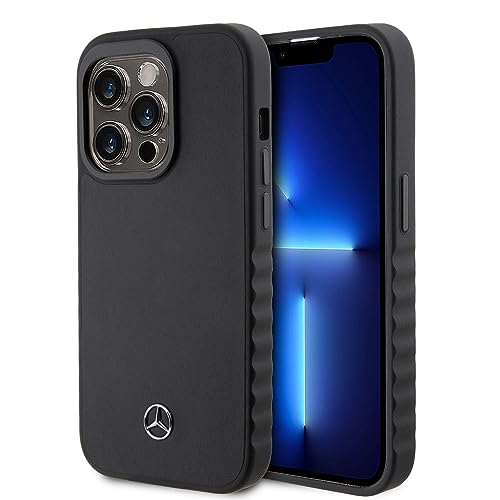 CG MOBILE Mercedes-Benz Glattes Echtleder Case für iPhone 15 Pro schwarz