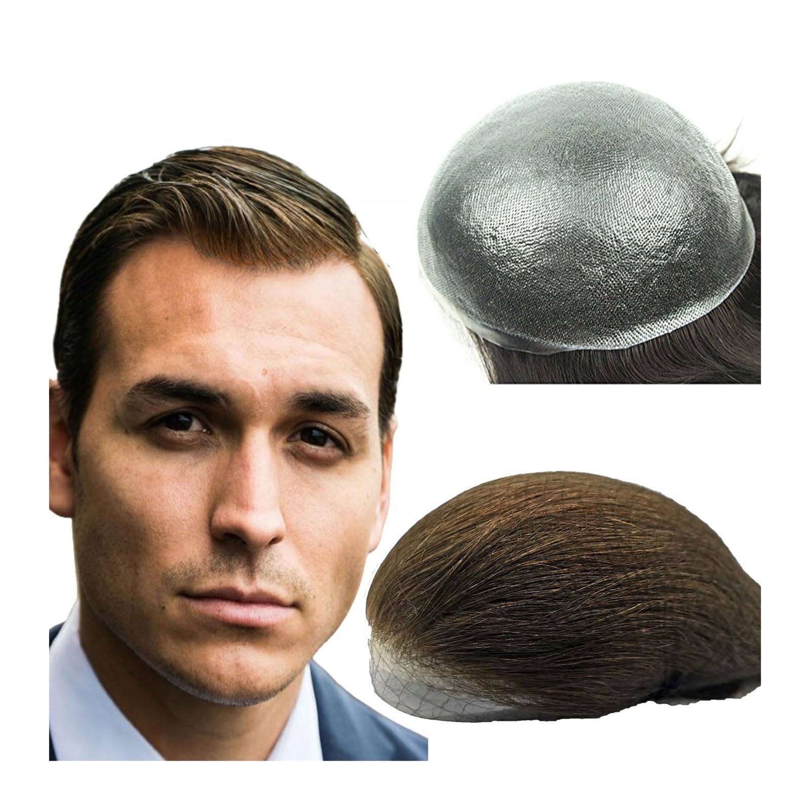 Toupet für Männer Haarersatz Systeme 8x10 stück Herren Haarteil Toupet for Männer Ersatz 100% Europäische Echte Menschliche Haar PU Haut Perücke Männer(Light Brown)