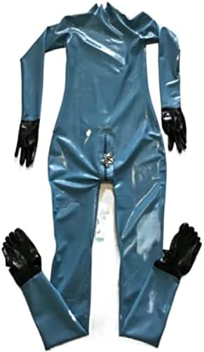 Latex Catsuit Handschuhe Zehensocken Mit Abschließbarem Schrittreißverschluss, Blau,Weiss,XXL