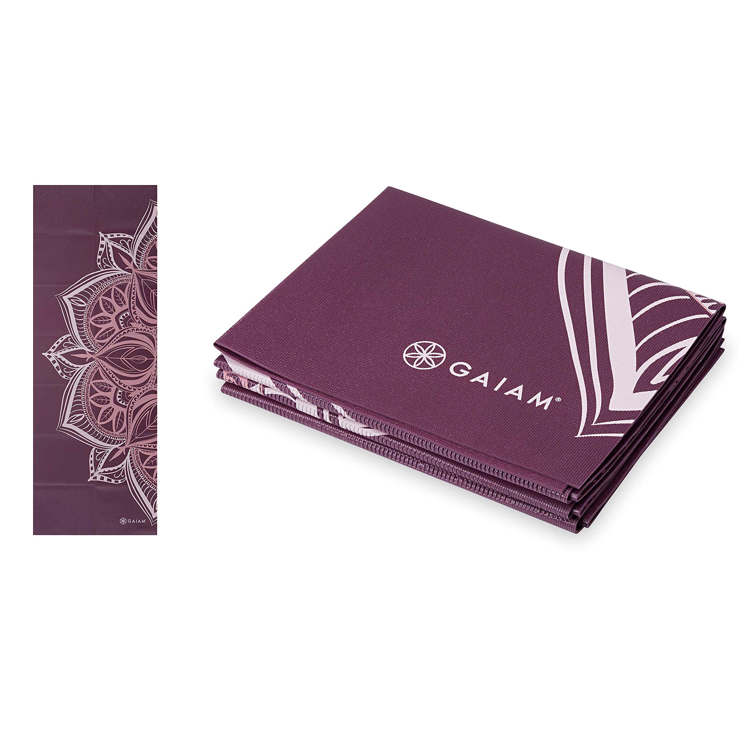 Gaiam Yogamatte, faltbar, für Reisen, Fitness- und Übungsmatte, faltbare Yogamatte für alle Arten von Yoga, Pilates und Bodentraining, Cranberry Point, 2 mm, 68"L x 24"W x 2mm Thick