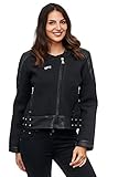 Cipo & Baxx Damen Freizeitjacke Outdoorjacke Bikerjacke Kunstleder Jacke mit Reißverschlussoptik Schwarz S