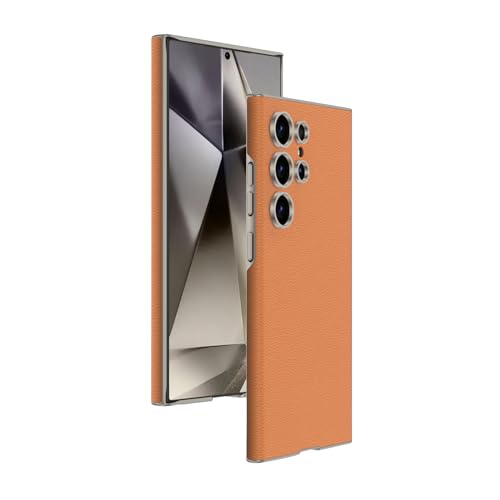 SUREKYA Lederschutzhülle für Samsung Galaxy S24ultra mit vollständiger Abdeckung, Objektivschutz, ultradünn, robust, taschenfreundlich, Anti-Fingerabdruck-Hülle (S24ultra, Orange)