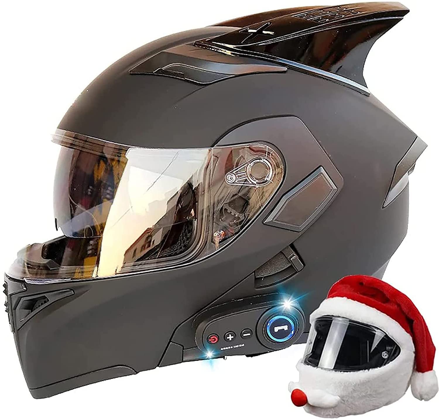 Motorradhelm Integrierter Bluetooth-Helm Klapphelm Motorrad Full Face Helm,DOT/ECE Geprüft Mit Doppelvisier Sturzhelm Eingebautem Mikrofon Automatische Beantwortung Integralhelm