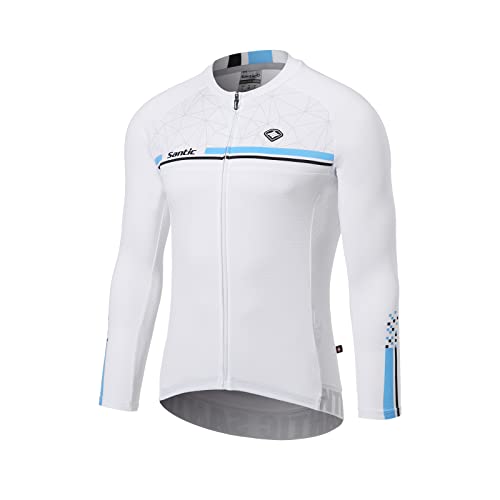 Santic Radtrikot Herren Langarm,Fahrradtrikot Herren Langarm,Fahrrad Shirt Herren mit Taschen Weiß EU XXXL