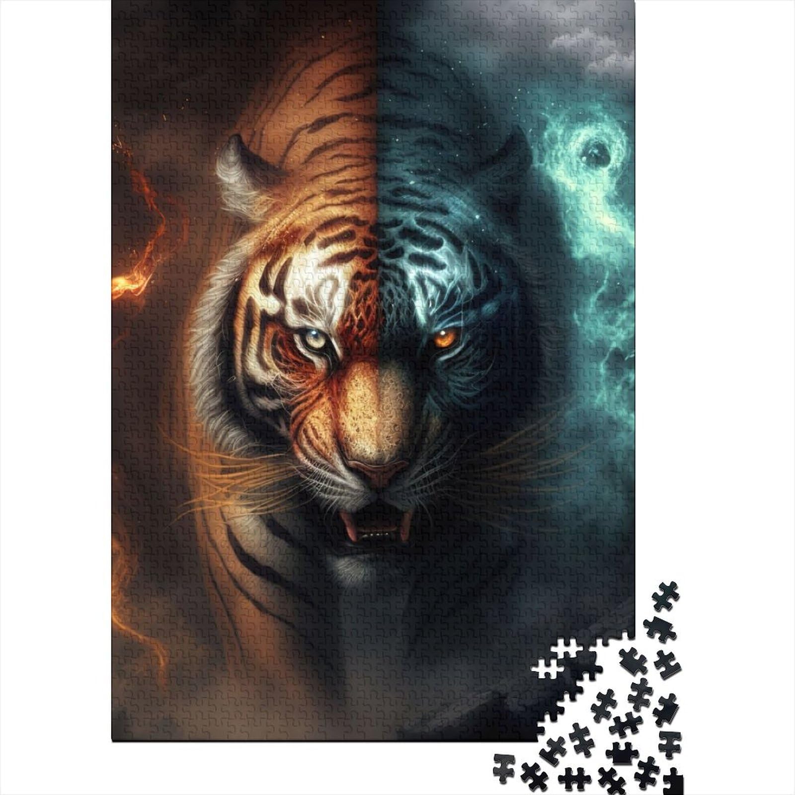 Tiger Fire Puzzles Puzzles für Erwachsene und Teenager, 1000 Teile, Puzzles für Erwachsene, Holzpuzzles für Erwachsene und Teenager (Größe: 75 x 50 cm)