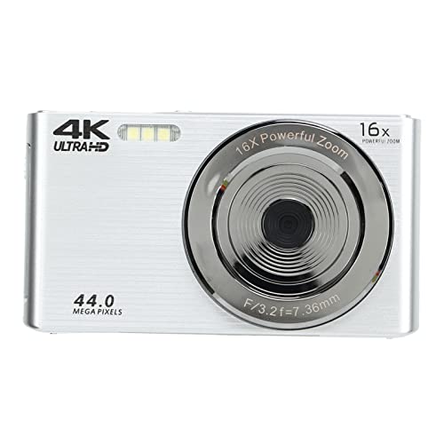 4K-Digitalkamera, 16-facher Digitalzoom, 44-Megapixel-Vlog-Kamera, 2,8-Zoll-Bildschirm, Integriertes Fülllicht, Unterstützung für USB-Datenübertragung, Anti-Shake (Silber)