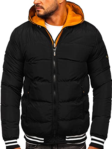 BOLF Herren Winterjacke Steppjacke mit Kapuze Daunenjacke Reißverschluss Sportjacke Zip Wärme Freizeit Outdoor Basic Casual Style 6900 Schwarz XXL [4D4]