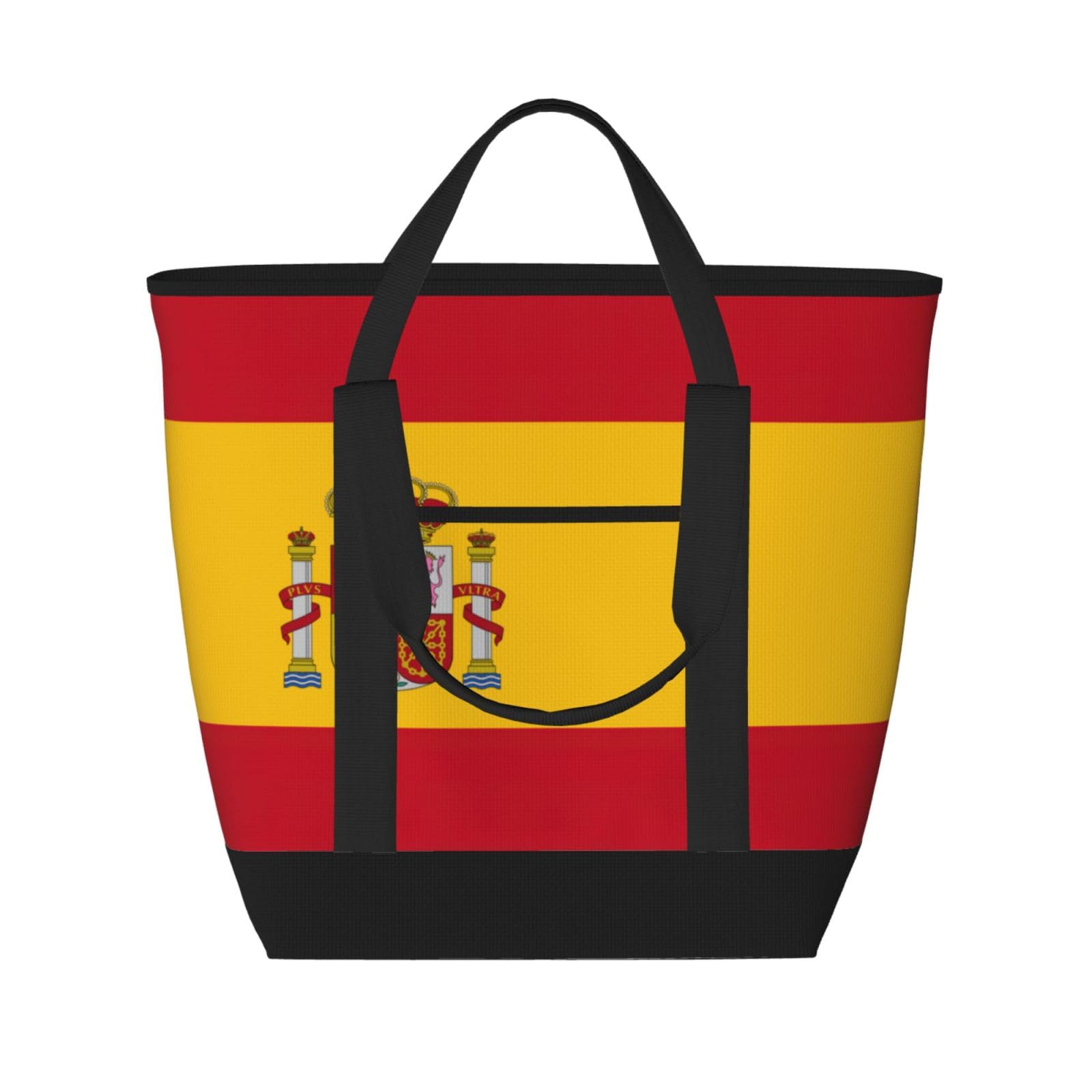 YQxwJL Isolierte Kühltasche mit spanischer Flagge, großes Fassungsvermögen, Einkaufstasche, Reisetasche, Strand, wiederverwendbare Einkaufstasche für Erwachsene, Schwarz, Einheitsgröße