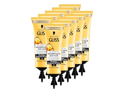 Gliss SOS-Intensiv-Kur Oil Nutritive (10x 15 ml), Haarkur für intensive Reparatur und gesund aussehenden Glanz, wirkt schon nach 1 Minute Einwirkzeit