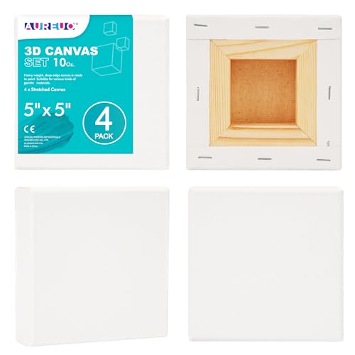 AUREUO Galerieverpackte Leinwand, 12,7 x 12,7 cm, 3,8 cm Tiefe, 4 Stück, 284 g, dreifach Gesso grundiert, 100 % Baumwolle, quadratisch, weiß, Künstlerleinwände für Acryl- und Ölfarben