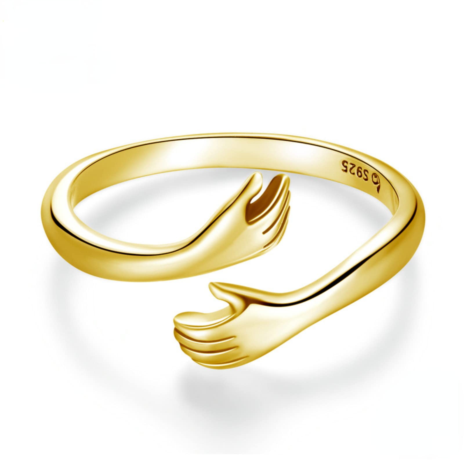 WINDEHAO Umarmungsring aus 925er-Sterlingsilber, für Damen, verstellbarer Ring mit offenen Händen, Abschlussfeier, Geburtstag, Freundschaft, Schmuck, Geschenk (Gold, offen)