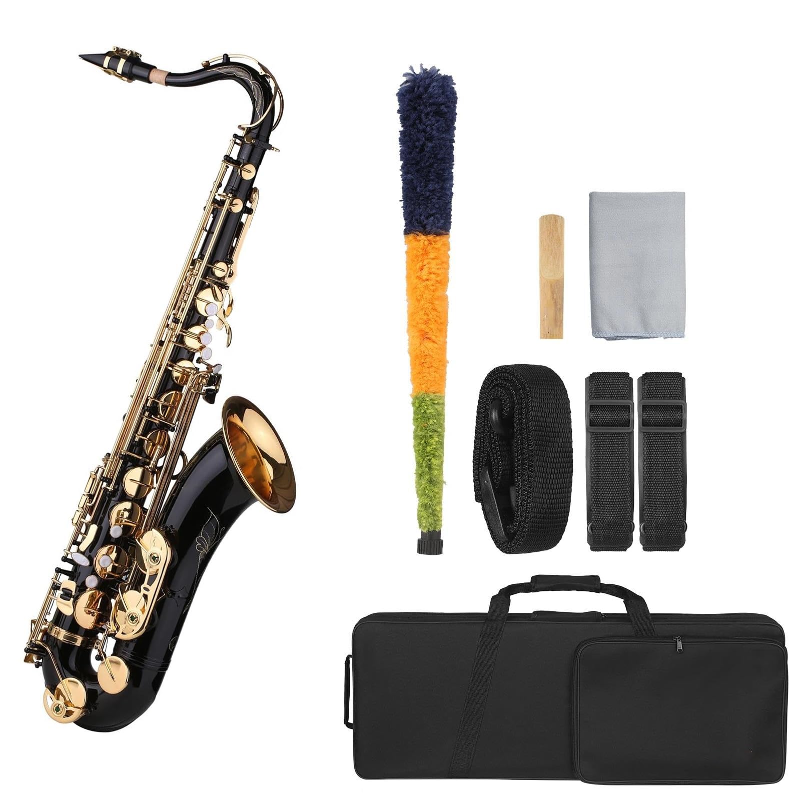 B-Tenorsaxophon, Bb-Saxophon Mit Schwarzem Lack, Mit Instrumentenkoffer, Mundstück, Reed-Umhängeband, Zubehör Anfänger saxophon