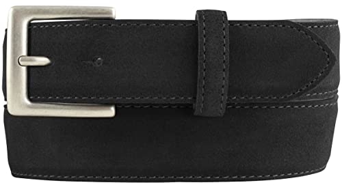 BELTINGER Gürtel aus Veloursleder 3,5 cm | Velour-Ledergürtel für Herren 35mm | Wildleder-Gürtel mit antik-silber Gürtelschließe | Schwarz 80cm