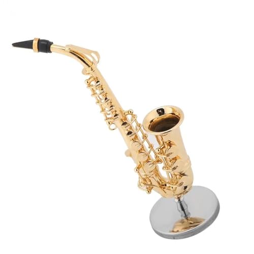 Ornamente für Musikinstrumente Instrumenten-Musikmodell, Miniatur-Altsaxophon Mit Ständer Und Koffer, Vergoldete Instrumentenmodell-Ornamente