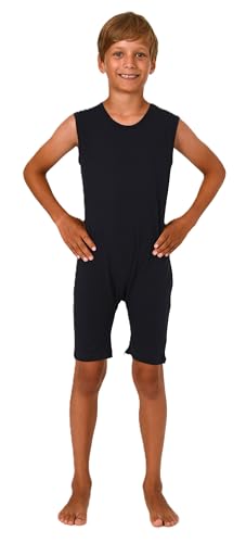 Normann Care Kinder Pyjama Pflegebody ohne Ärmel - Unisex - mit Beinreißverschluss, Farbe:Navy, Größe:128