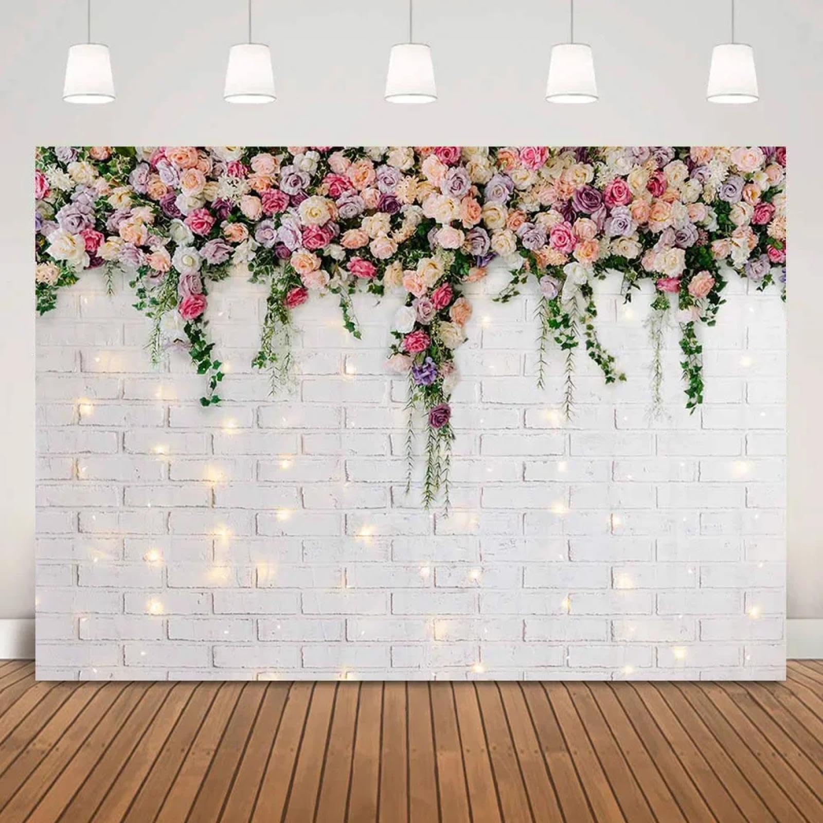 Blumen Ziegel Wand Hintergrund Blumen Rose Warm Weiß Hochzeit Fotografie Hintergrund Brautdusche Fotoanruf Boda Fotostudio 240X180cm