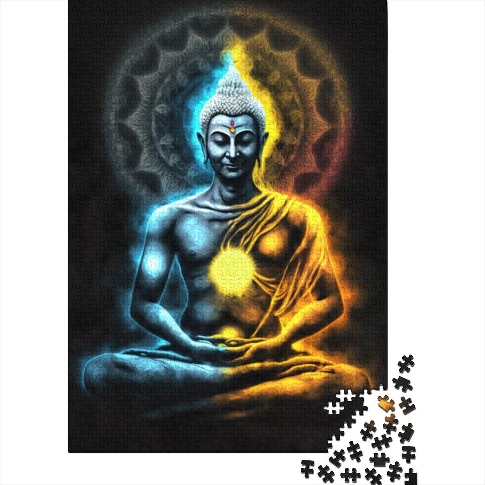 Puzzle für Erwachsene „Buddha Chakra Meditieren“, 500 Teile Puzzle, Holzpuzzle für Erwachsene und Jugendliche ab 12 Jahren, Heimdekoration, Puzzlegröße: 52 x 38 cm