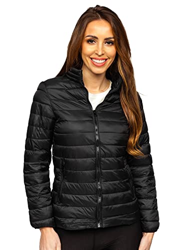 BOLF Damen Steppjacke Übergangsjacke Daunenjacke Reißverschluss Sportjacke Gepolstert Zip Outdoor Casual Style J.STYLE 20311 Schwarz L [D4D]