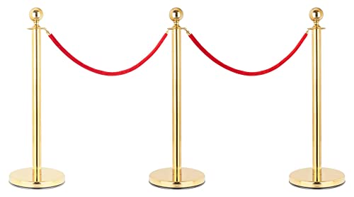 Stagecaptain PLS-150 Deluxe 3.2-150G Absperrständer Personenleitsystem - 3 Edelstahl-Stative und 2 rote Seile mit 1,5m Länge - Für Konzerte, Ausstellungen, Hotels, Kinos u.v.m. - gold