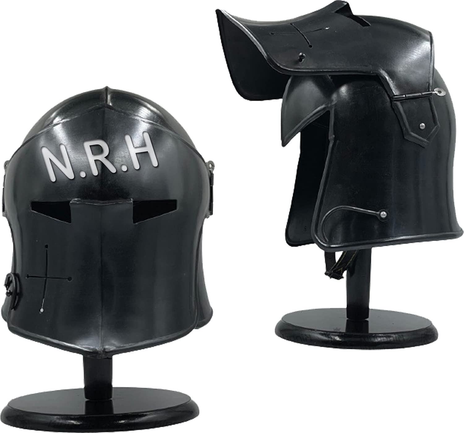 Mittelalterlicher Barbuta-Helm, Tempelritter, Kreuzritter, Rüstung, Helm, Halloween, mit Holzständer