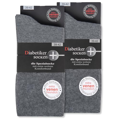 6 Paar Socken mit Komfortbund ohne Gummi & ohne Naht 97% Baumwolle Damen & Herren Diabetiker Socken 26821 (Grau 47-50)