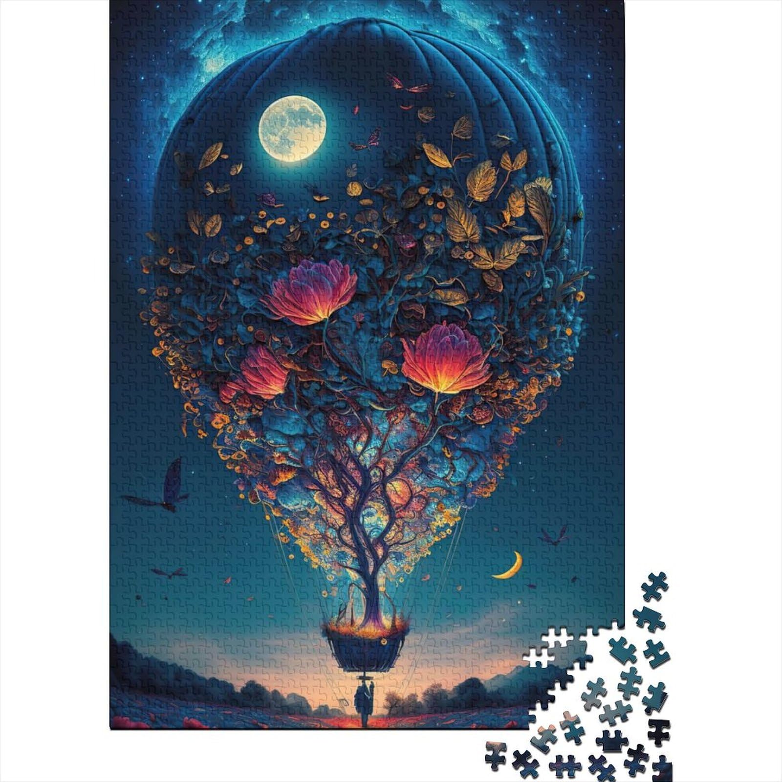 Ballon im Weltraum, Holzpuzzle für Erwachsene und Jugendliche, 1000 Teile, Puzzle für Erwachsene, Mitmach-Spiel, Familiendekoration, 75 x 50 cm