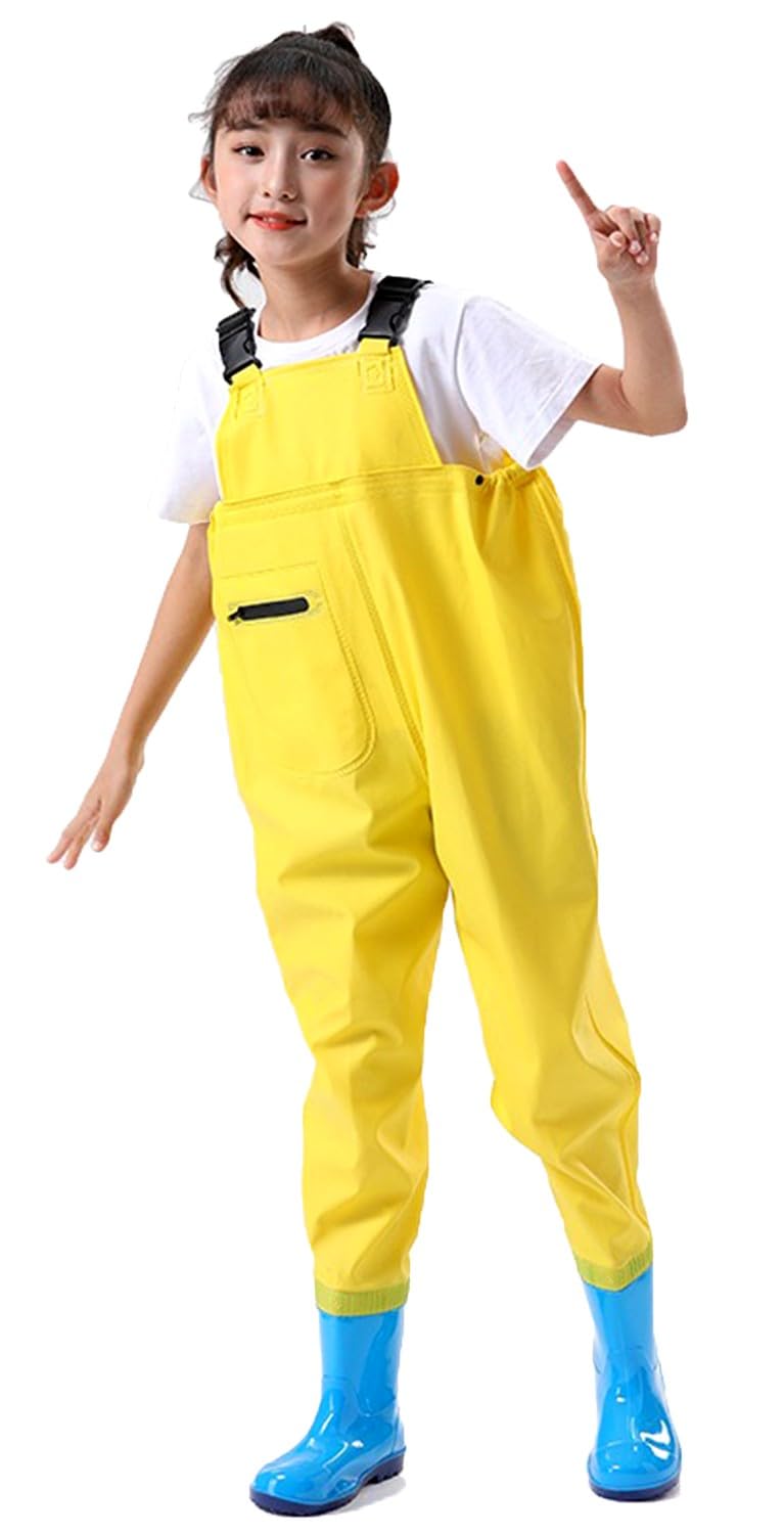 Outdoor Angeln Jagd Kinder Wader Hosen Wathose Kinder Wasserdicht Mit Stiefel Atmungsaktive PVC-Wathose Mit Stiefeln Im Elastischen Taillendesign Für Teenager Von 2 Bis 15 Jahren A,35