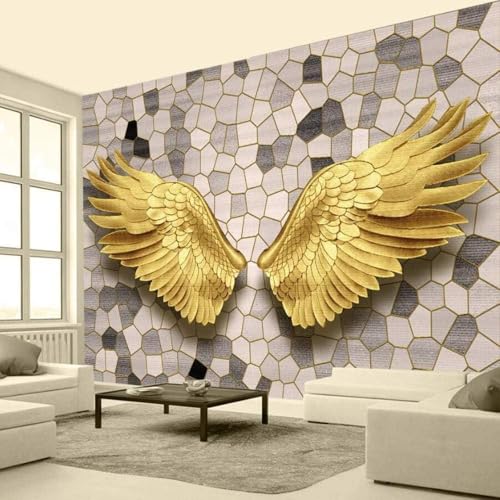 Goldene Engelsflügel Mosaiksteinchen-Muster 3D Tapete Poster Restaurant Schlafzimmer Wohnzimmer Sofa TV Dekorative Wand-400cm×280cm