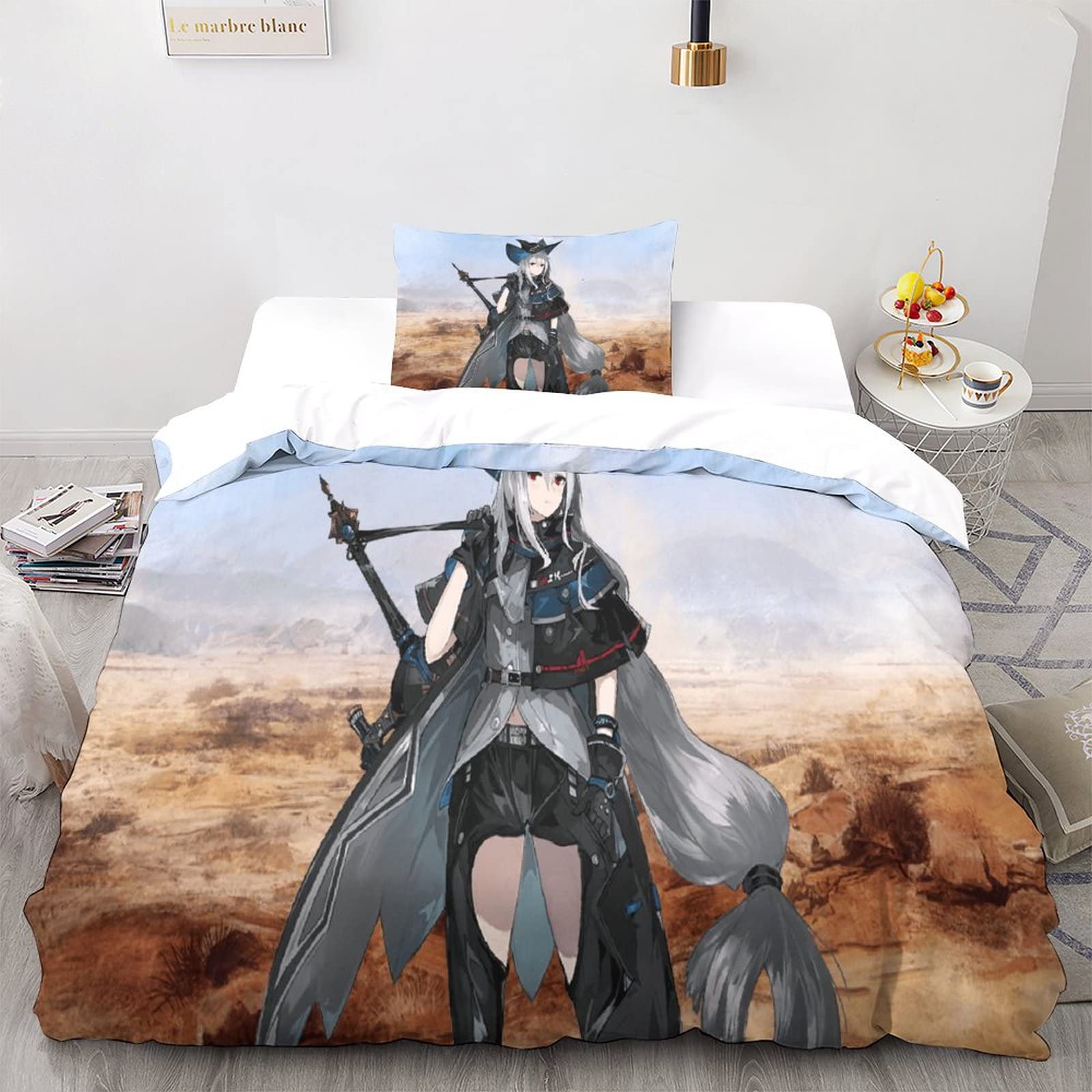 UKALOU Arknights Exquisite Bettwäschesets Für Jedes Alter Games 3-teilige Duvet-Cover-Sets Mit 3D-Print Und Verstecktem Reißverschluss, Einschließlich Passender Kissenbezüge Single（135x200cm）