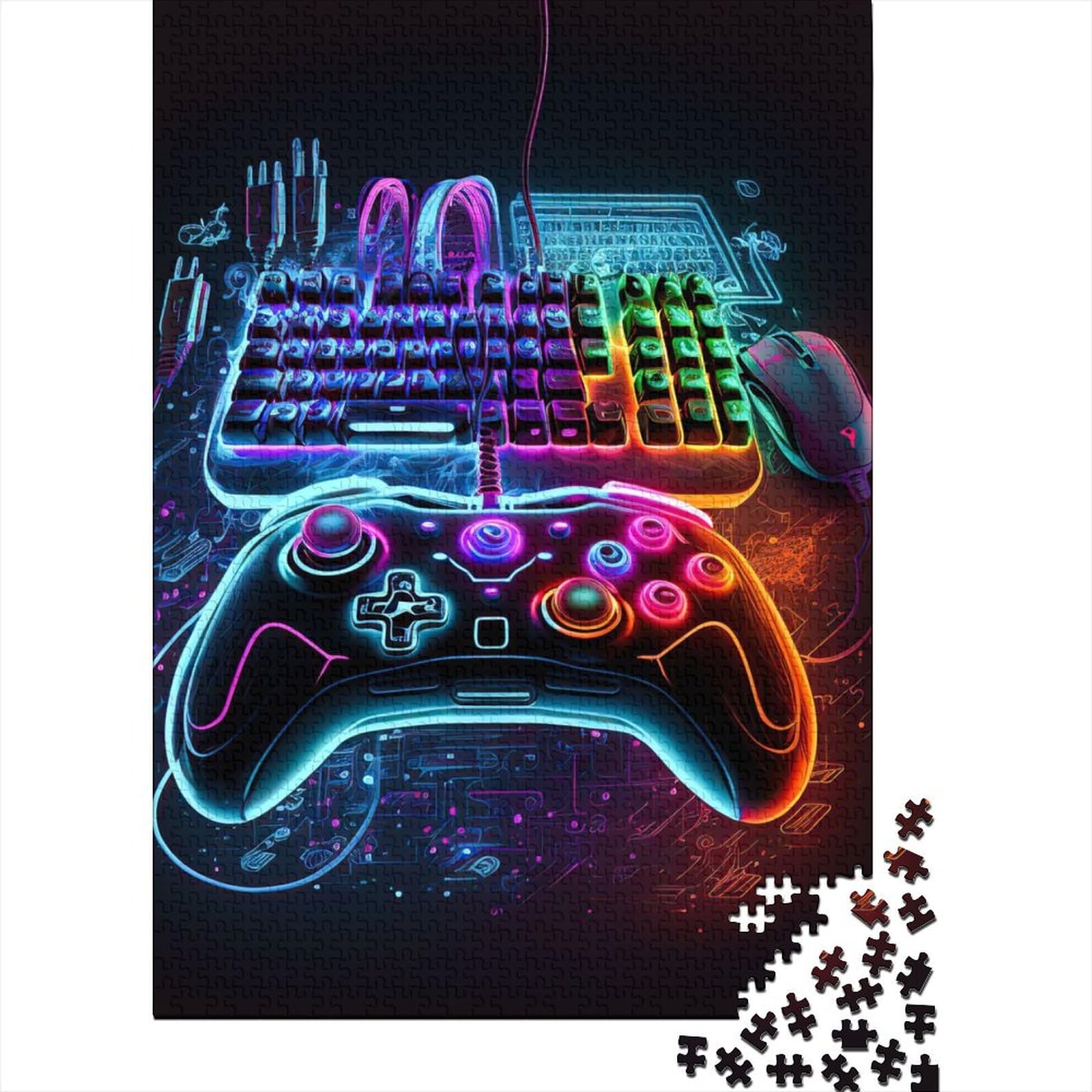 Gaming Neon Holzpuzzle Puzzles Puzzles für Erwachsene Teenager Erwachsene 1000 Teile Puzzle Geschenke Weihnachtspuzzle Geschenke für Frauen 75x50cm