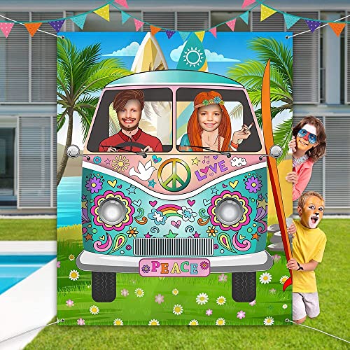 Cutomized Bus Hippie Thema Lustiges Gesicht in Loch Spiel für 60er 70er 80er Jahre Po Hintergrund Party Dekor Tür Banner Hintergrund