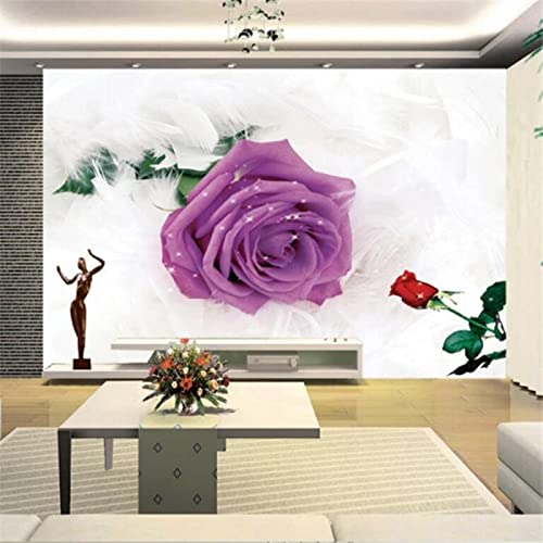 3D Wandbild Rose Federblatt Lila Blumen Tv Wandbild Tapeten Wohnkultur Tapete TV Wandbild Tapete Wanddekoration fototapete 3d Vlies wandbild Schlafzimmer-250cm×170cm