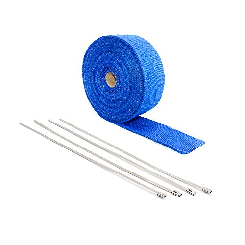 Auspuffband HitzebestäNdig 10m Thermische + 4 Stück Krawatten Wickeln Sie Abgas-Isolierkrümmungs-Header Warp-Auspuffrohr Warp(Blue)