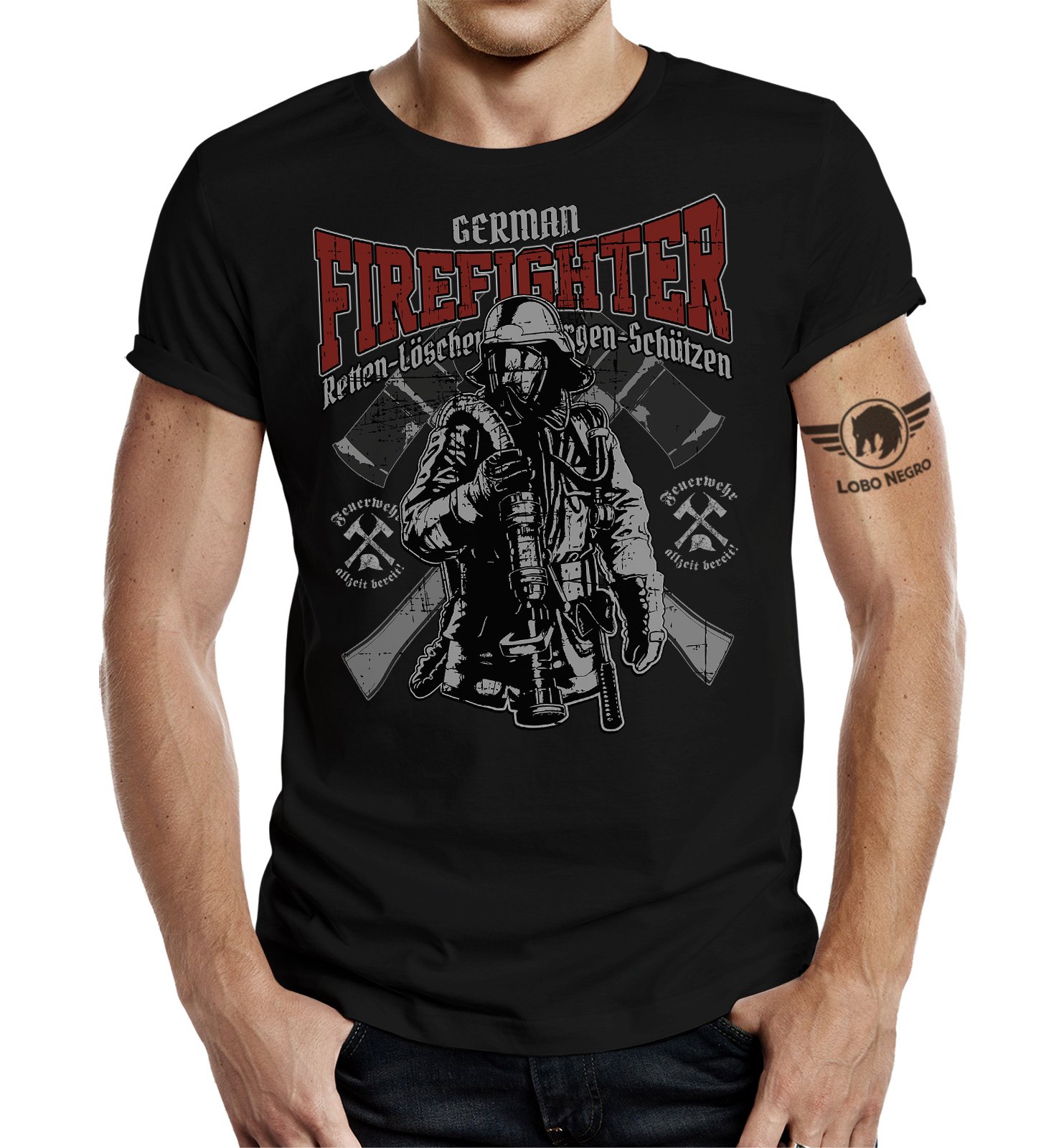 LOBO NEGRO Original Design T-Shirt für die Feuerwehr: German Firefighters-XXL