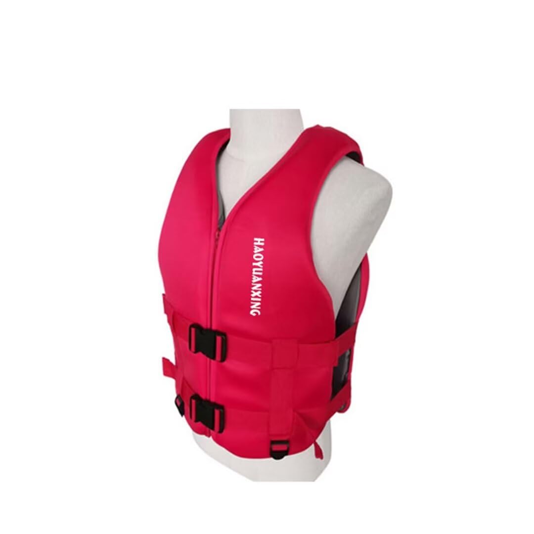 Schwimmweste, Universal Rettungsweste für Herren & Damen, Schwimmweste Erwachsene mit Verstellbarem Sicherheits-Schrittgurt für Wassersport, Kanu, Wakeboard,Rot2,M