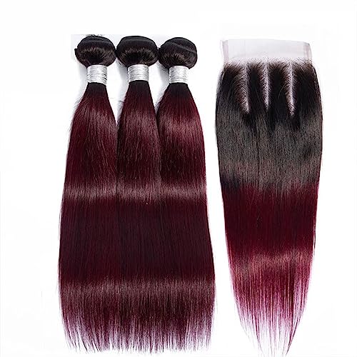 Human Hair Bundles Orange gerade Echthaar-Bündel, 4x4-Spitzenverschluss mit Bündeln, brasilianische Ombre-Haarwebart, burgunderrote Bündel mit Verschluss, Remy-Echthaar for Frauen human hair weave(Col