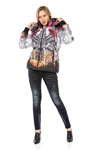 Cipo & Baxx Damen Jacke Steppjacke Winterjacke Alloverprint Kapuzenjacke WM130 Ecru M