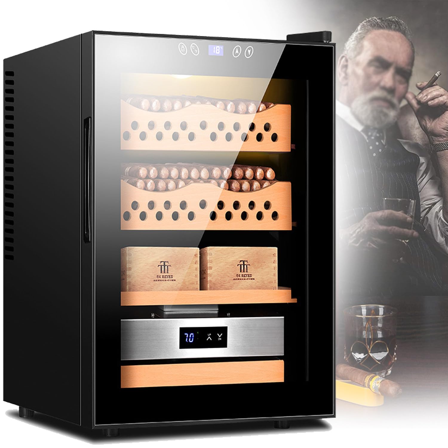 Qiang Humidor für Zigarren mit Temperaturregelungsfunktion Und Hygrometer,Zigarrenschrank,Fasst Bis Zu 200–300 Zigarren,Zedernholzfutter,Geschenk für Zigarrenliebhaber,A