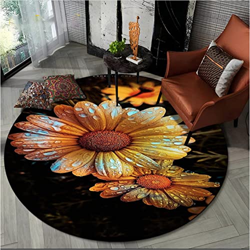 CKSEKD Gänseblümchen Nordic Flower Sonnenblume runder Teppich Teppich für Kinderzimmer Spielzimmer Dekor rutschfeste Bodenmatte 150cm