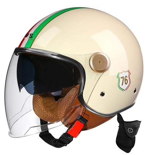 Offener Helm, Motorrad-Halbhelm, DOT/ECE-Zugelassener Motorrad-Sturzhelm Mit Sonnenblende, Retro-Vintage-Stil, Motorrad-Vespa-Jet-Helm Für Kinder, Jugendliche, Männer Und Frauen 7,L 58-59cmn