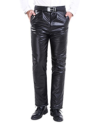 Idopy Herren Winter Classic Business Faux Leder Hosen mit SAMT gefüttert, Schwarz, 38W