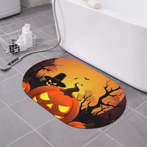 CSGJMYGS Happy Halloween Day Kieselgur Badematte, weiche Badematte, rutschfest, super saugfähig, Badezimmer-Bodenmatte, schnell trocknend, Kieselgur Badematten für Badezimmer, 60 x 40 cm